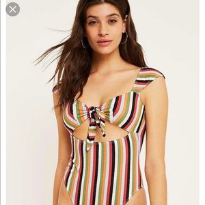 Out From Under Wanda Tie Front Stripe Bodysuit NWT